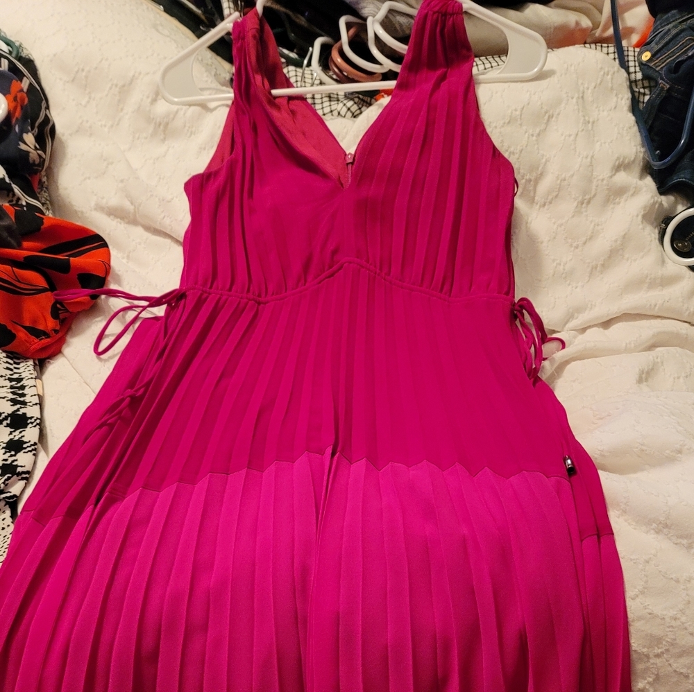 Taylor sleeveless, v-neck pleated dress